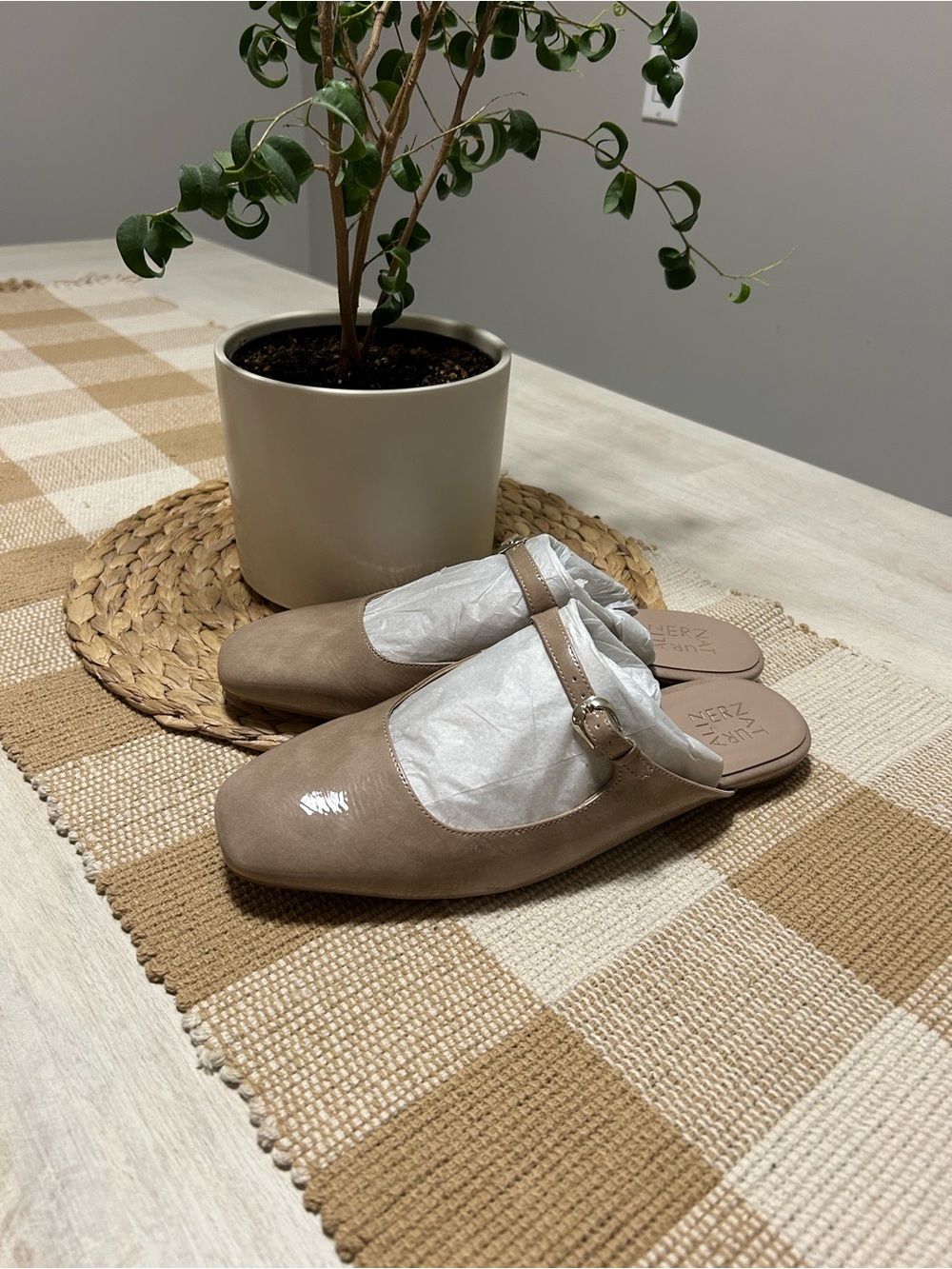 Naturalizer Apple Mary Jane Mule in Taupe with Buckle Accent
